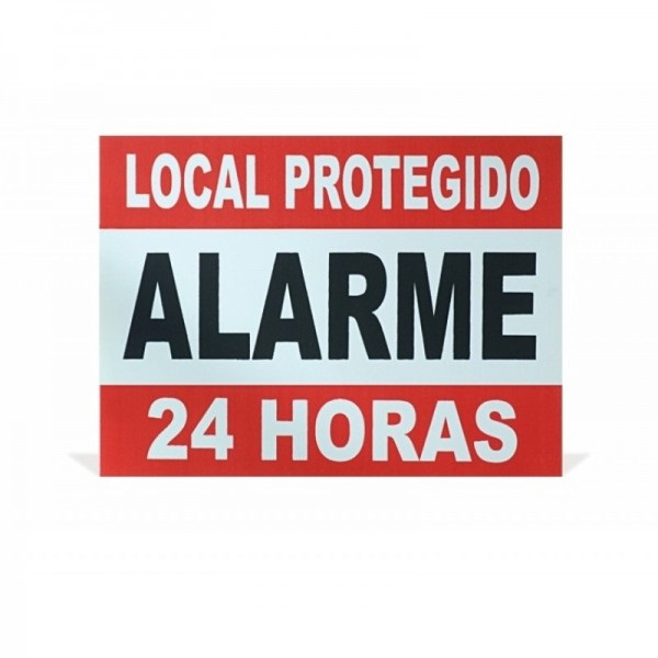 Placa de Advertencia Alarme 24hrs em Aluminio 10x20 Cm