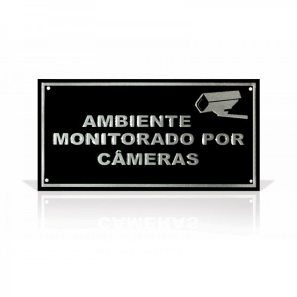 Placa de Advertencia Ambiente Monitorado em Aluminio 10x20 Cm