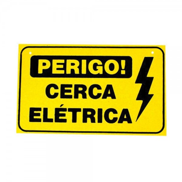 Placa de Advertência Cerca Eletrica  em Plastico 18x11 Cm