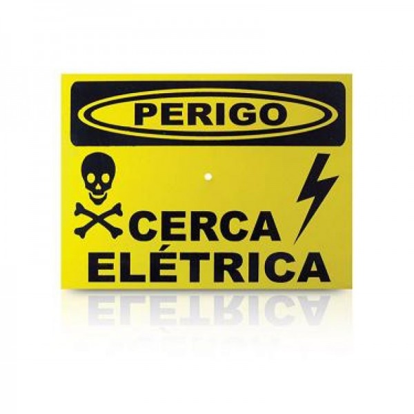 Placa de Advertencia Cerca Eletrica 2 lados  (17,5 x 13,0) Aluminio