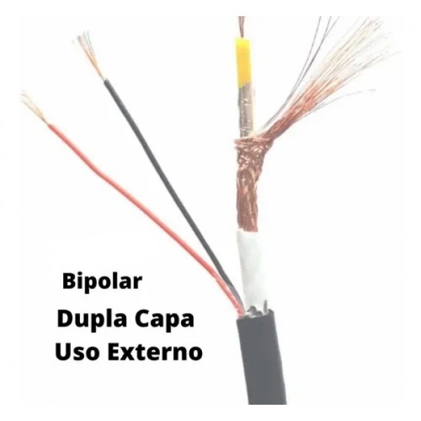 Cabo Coaxial RF 5mm Bipolar 2x18 Cftv HD Int. Externo Preto 100 Mts UDI